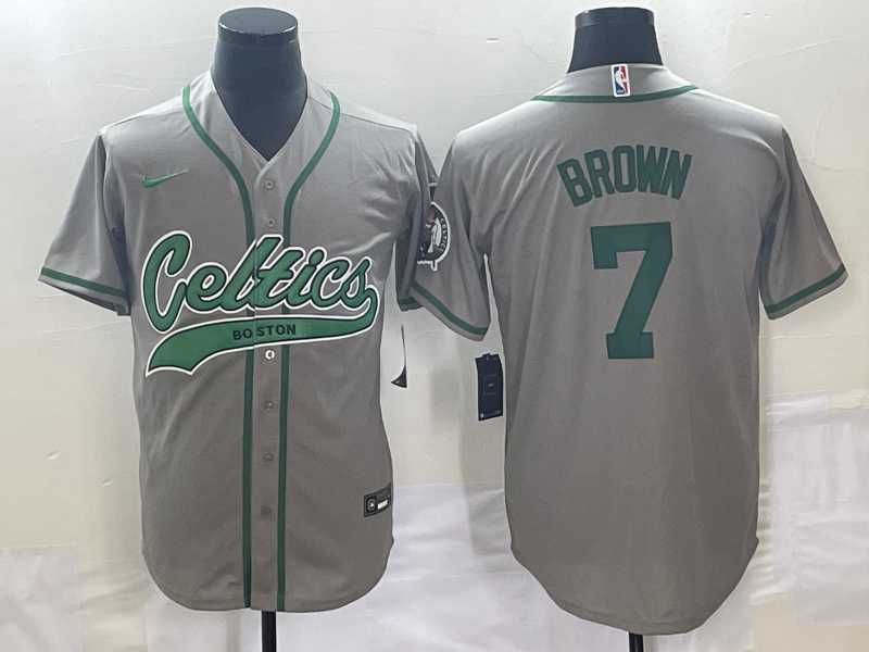 Mens Boston Celtics #7 Jaylen Brown Grey With Patch Stitched Baseball Jersey->boston celtics->NBA Jersey